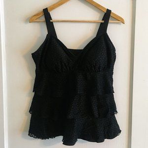 Tiered crochet eyelet tankini swim top, 14